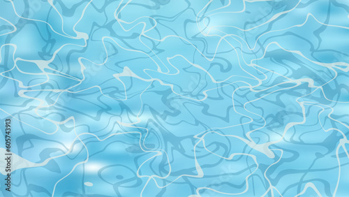 Shining blue water texture. Sea, ocean or pool ripple background. Azure pattern with shiny water surface. Abstract waves with foam backdrop
