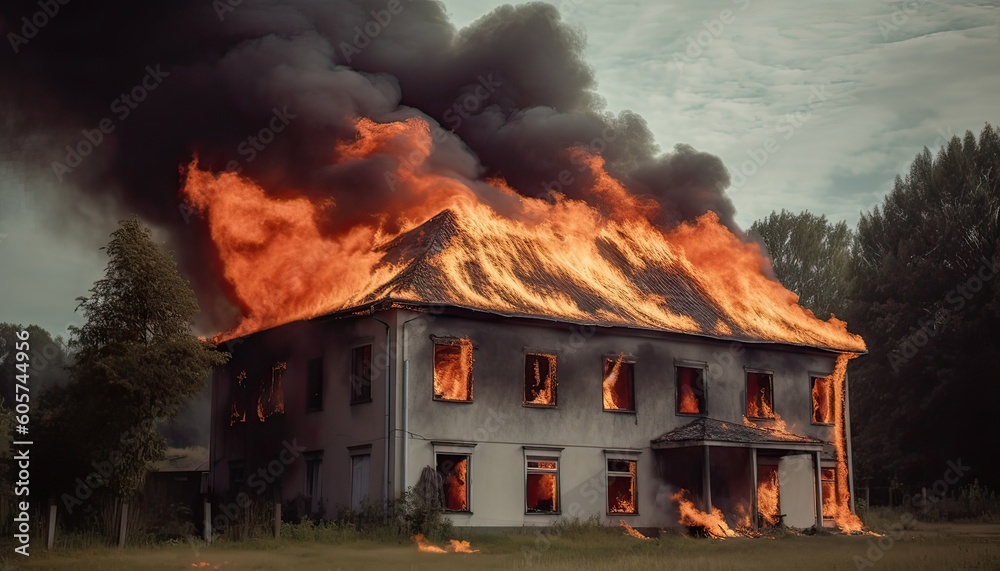 big house on fire. Created with Generative AI technology big house on fire. Created with Generative AI technology