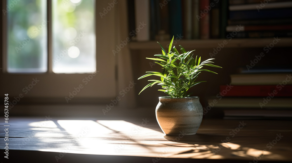 Elegant flower pot with green plant. space for text. minimalist scene. Elegant flower pot with green plant. space for text. minimalist scene.