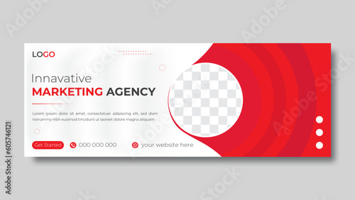 Red color corporate marketing agency Facebook cover design vector template, perfect for advertising design, social media banner post, Business conference, webinar Facebook cover, web banner template.