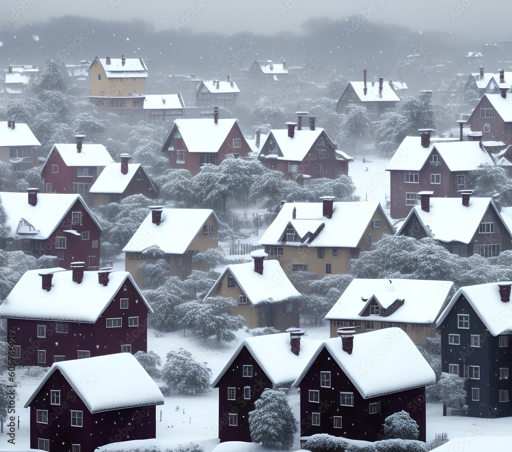 Winter Village, Generative AI Illustration Winter Village, Generative AI Illustration