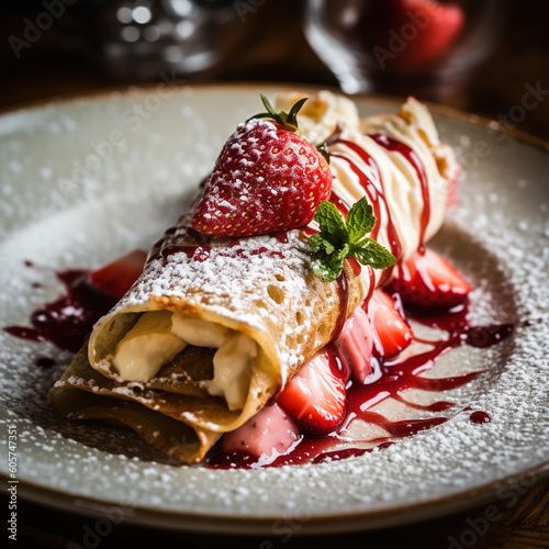 Crepes with strawberries and cream