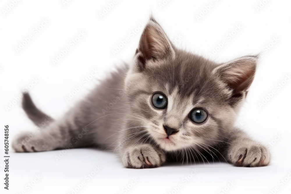 Obraz premium Cute little kitten isolated on white background. Generative AI.