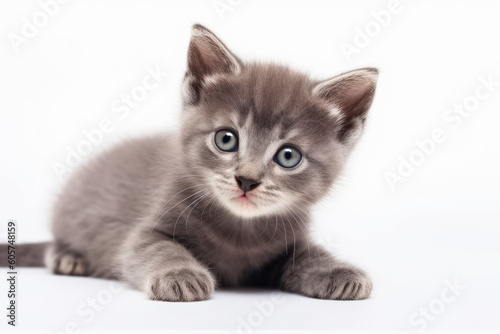 Cute little kitten isolated on white background. Generative AI.