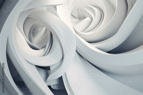 White circular background with abstract 3D curves. Generative AI