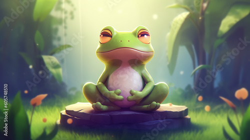 Beautiful frog in lotus position meditating.