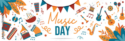 Music day - Banner - Celebrating the Joy of Music on World Music Day - Editable vector illustrations and titles