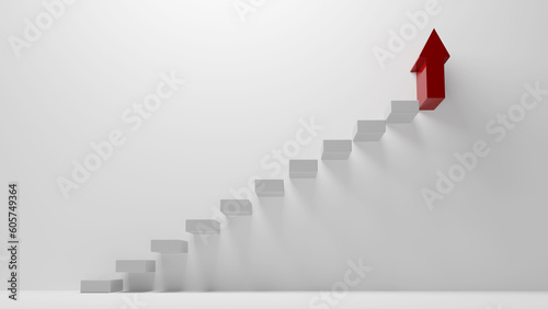 Staircase with red arrow pointing up