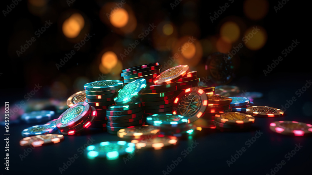 Casino chips with lights and colors.