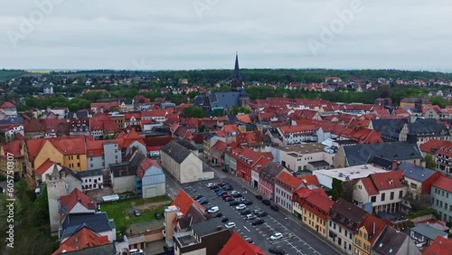 Drone shot of Aschersleben town , it is a town in the Salzlandkreis district, in Saxony-Anhalt, Germany. photo