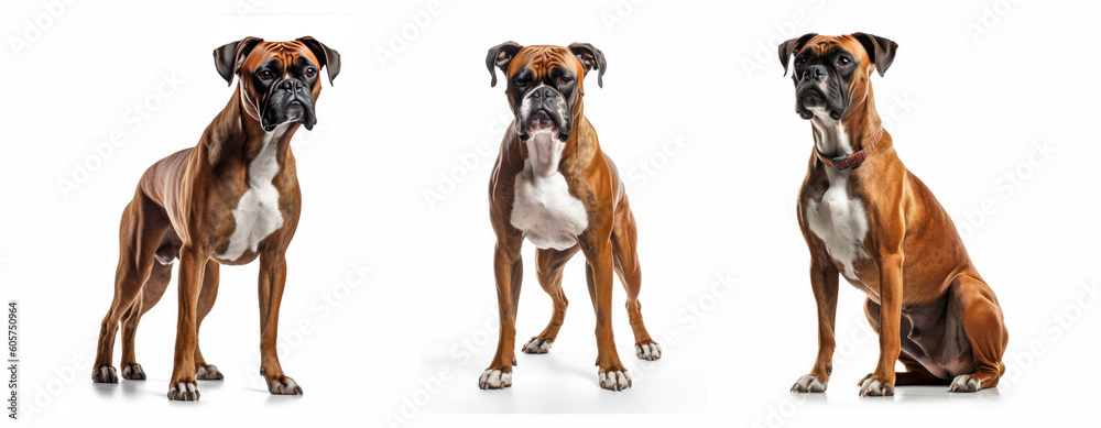 Group of Boxer dogs isolated on white background, Generative AI