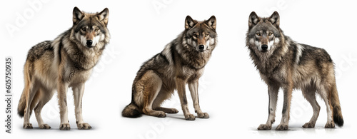 Group of Wolf isolated on white background, Dominant, angry, Generative AI