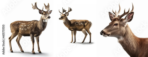 Group of Deer animal isolated on white background, Generative AI © The Imaginary Stock