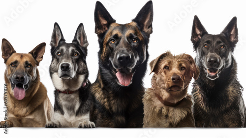 Group of dogs isolated on white background, Angry and roaring faces Generative AI
