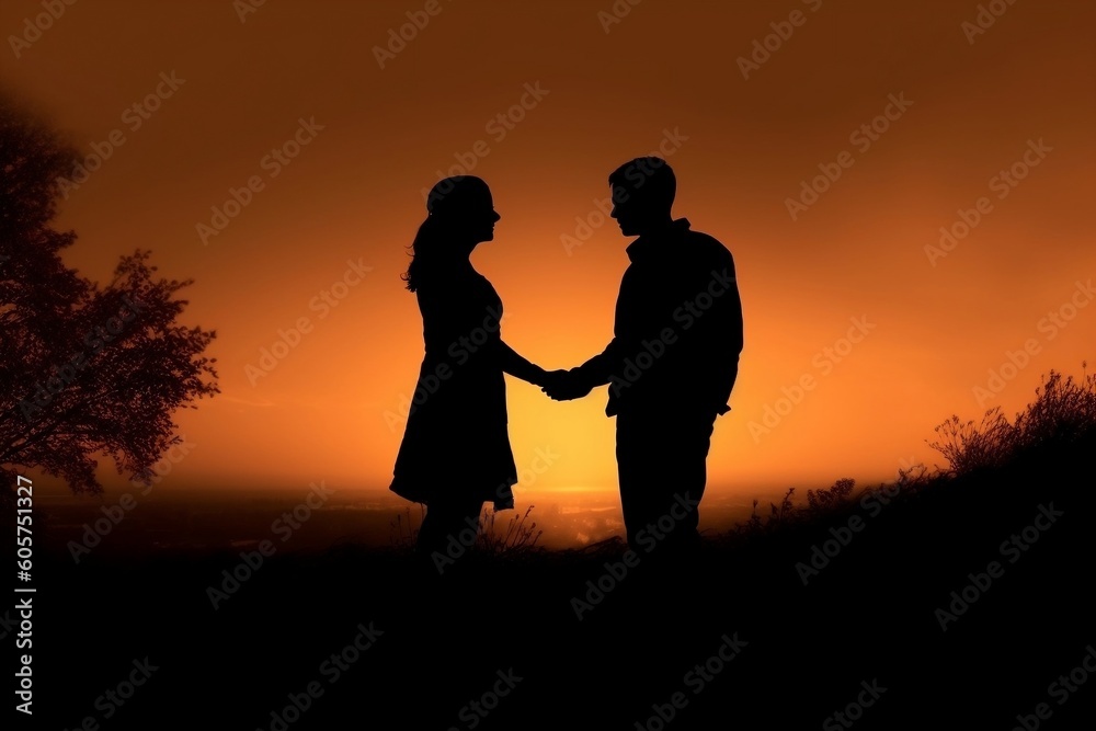 silhouette of a couple in the sunset