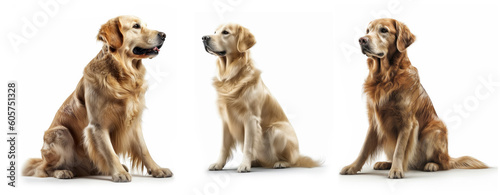 Group of Golden Retriever dog isolated on white background, Generative AI