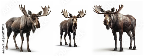 Group of Moose animal isolated on white background, Generative AI