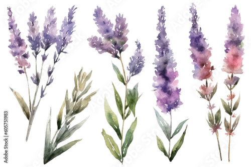 Bouquet of lavender, watercolor illustration, isolated white background, AI Generative AI