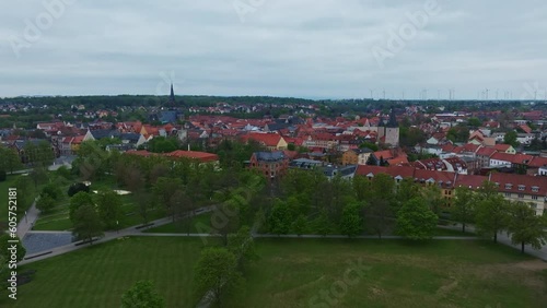 Drone shot of Aschersleben town , it is a town in the Salzlandkreis district, in Saxony-Anhalt, Germany. photo