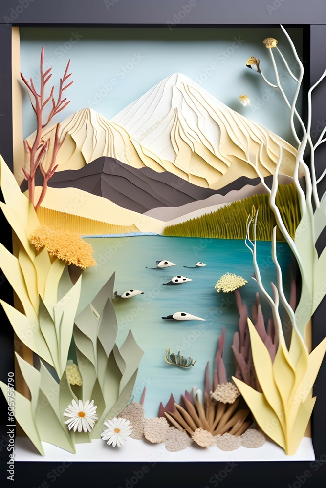 Origami 3D paper cut wallpaper. Stock Illustration | Adobe Stock