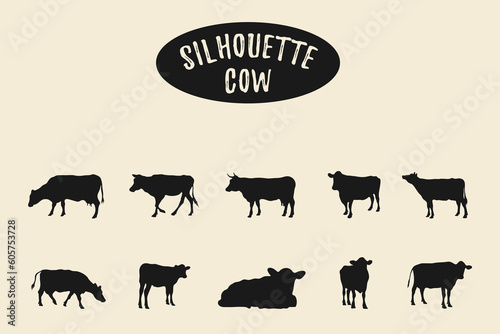 Cow silhouettes, Cow black silhouette isolated on white background