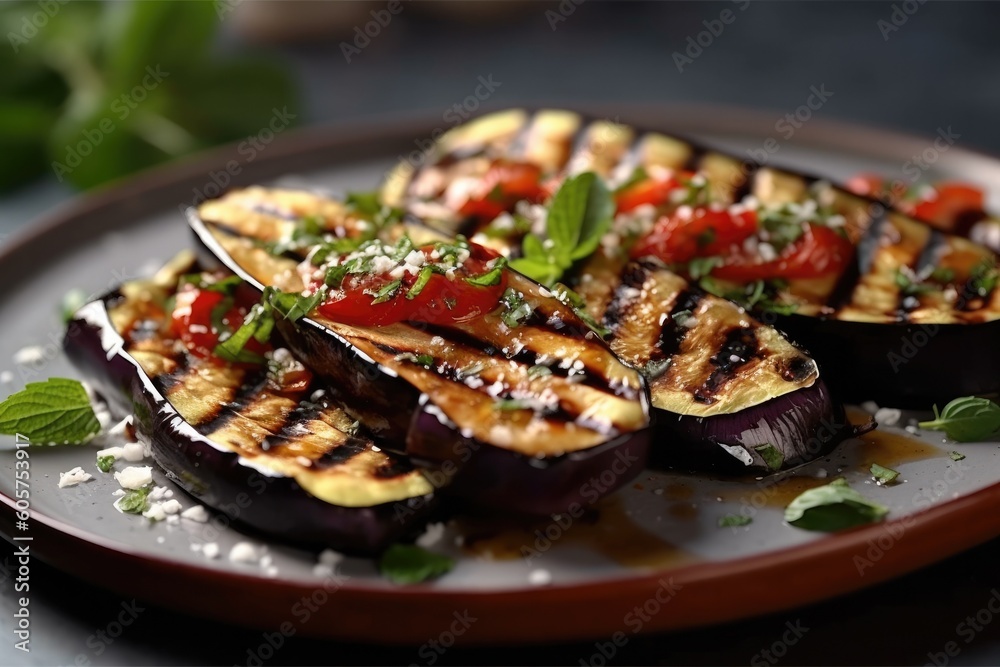 Plate of Grilled Eggplant Generative AI Plate of Grilled Eggplant Generative AI
