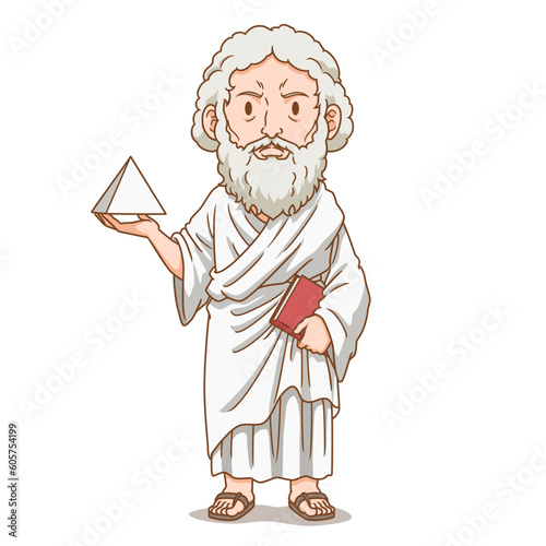 Cartoon character of Pythagoras, ancient Greek philosopher.