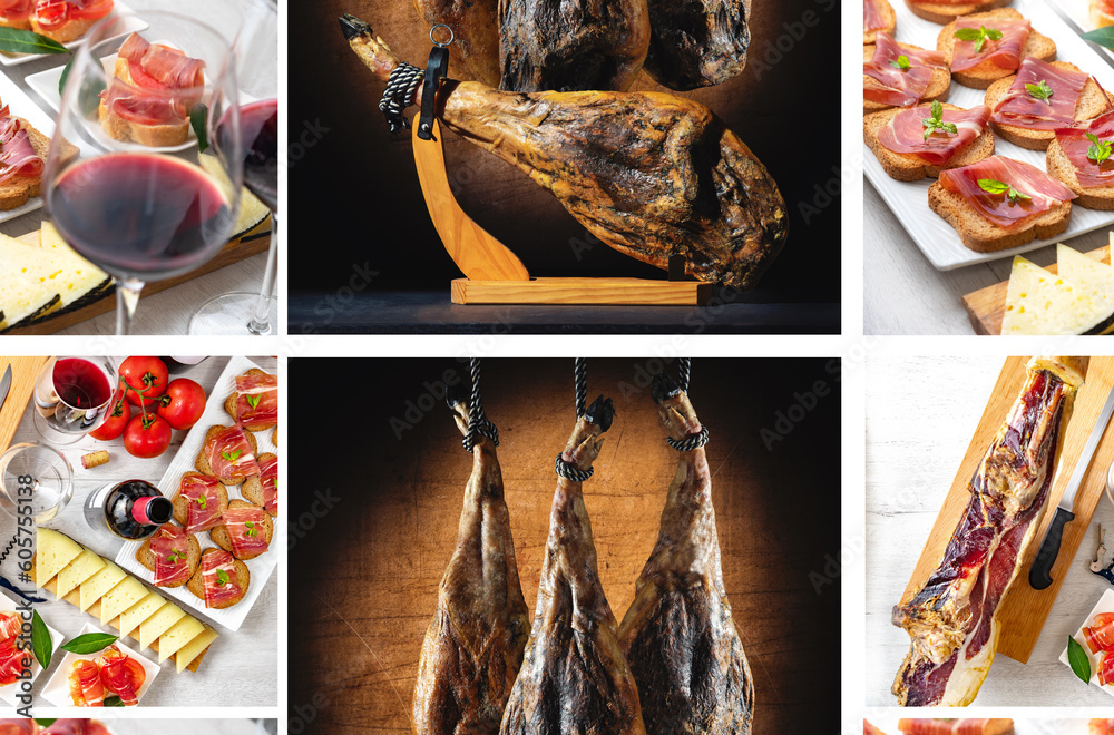 Foto de Jamón español, jamón serrano, bellota, jamón crudo italiano o