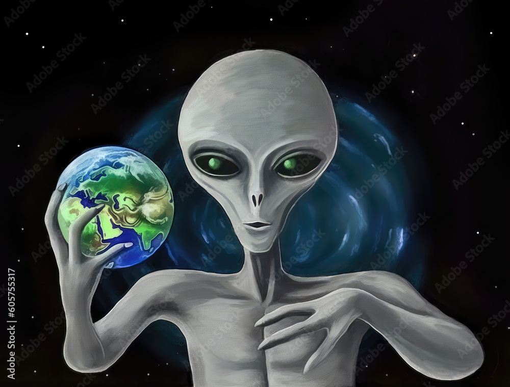 Alien holding planet earth Alien holding planet earth