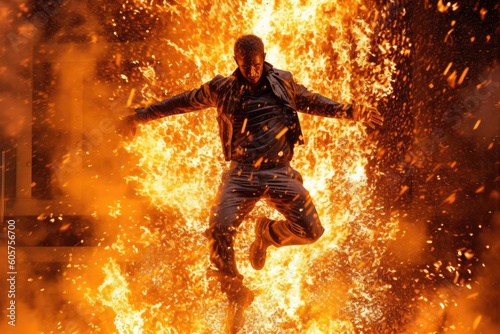 Fiery Spectacle: Daring Performer Engaging in a Fire Stunt