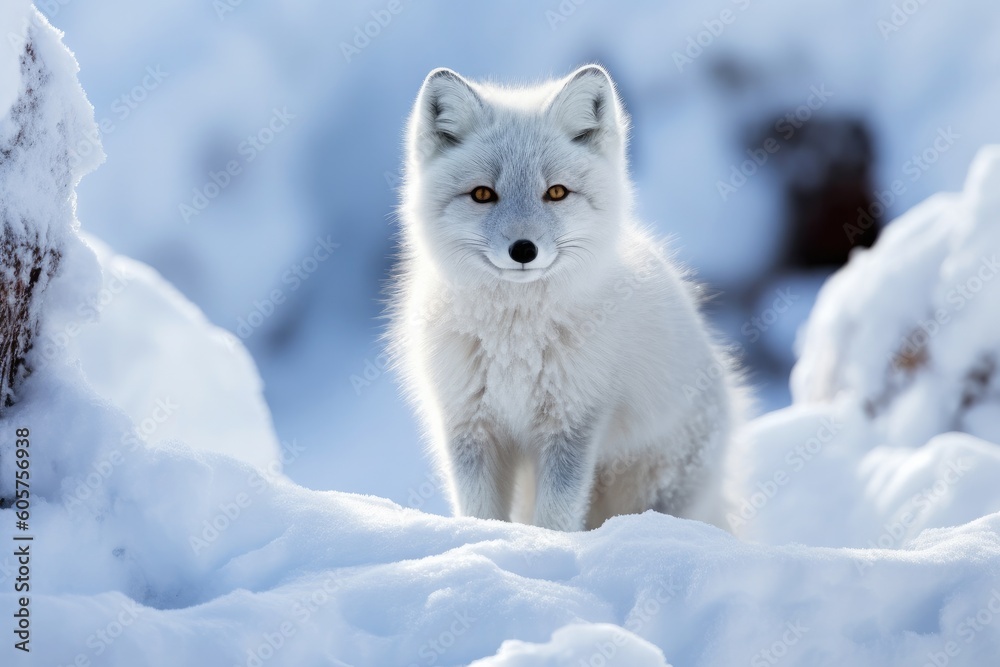 Arctic Fox in Winter Wonderland: Enchanting Image of a Fox Thriving in a Snowy Island Habitat Arctic Fox in Winter Wonderland: Enchanting Image of a Fox Thriving in a Snowy Island Habitat
