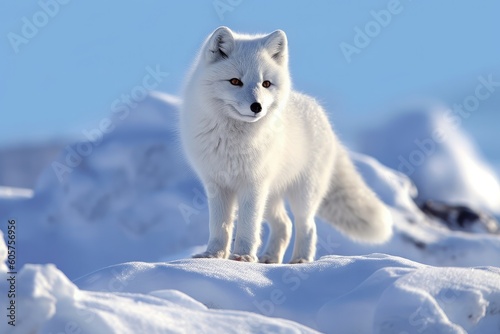 Arctic Fox in Winter Wonderland: Enchanting Image of a Fox Thriving in a Snowy Island Habitat