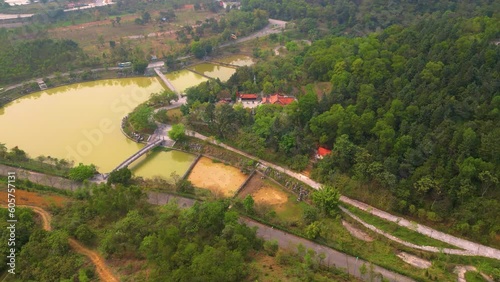 Aerial view of Hung King Temple, Phu Tho Province, Vietnam. On the traditional festival day. photo