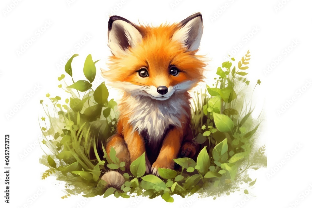 Fototapeta premium Adorable Baby Fox: A Clever and Cute Wildlife Encounter