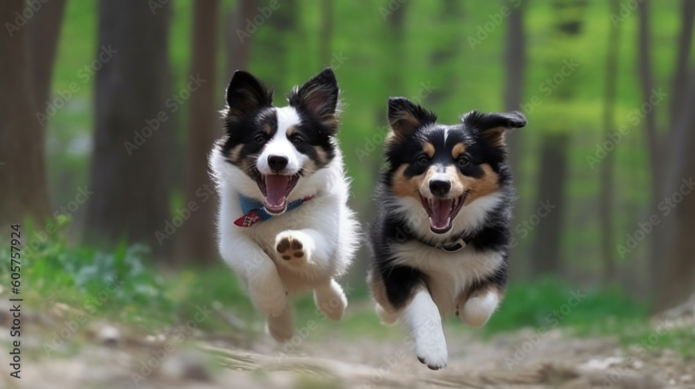 border collie dog spring portrait in green fields