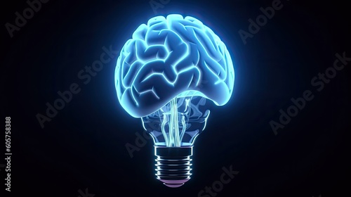 Brain Flourescent Light Bulb on black background 