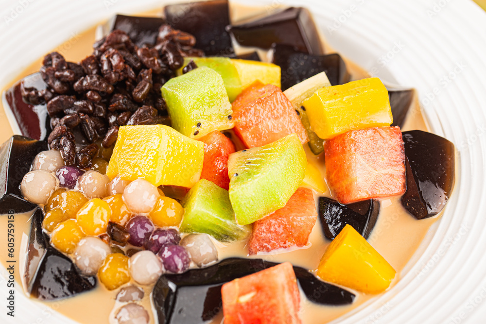 Fruits grass Jelly Iced Milk Tea, burn jelly, Fruits grass Jelly Iced Milk Tea, burn jelly,