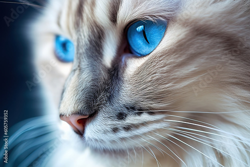 A close up of a cat with blue eyes. Generative AI.