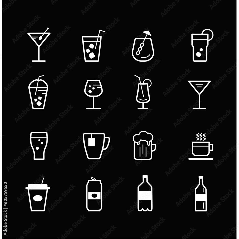 modern icons set of drinks modern icons set of drinks