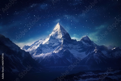 Starry Night Sky Above Snowcapped Mountains - Generative AI © Michael