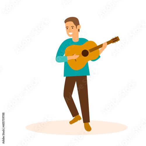 Man playing guitar  cartoon vector Illustration isolated on a white background.