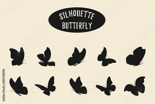 Set of butterfly silhouettes, Flying butterflies silhouette black, Butterfly icon