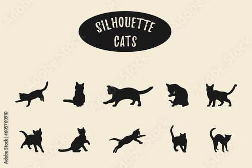 Cat silhouette set Isolated on white background  Vector illustration