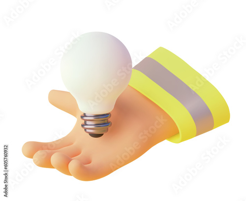 Vector icon. Hand holding lightbulb. Electrical repairs and maintenance, emergency service. Electrical contractor services