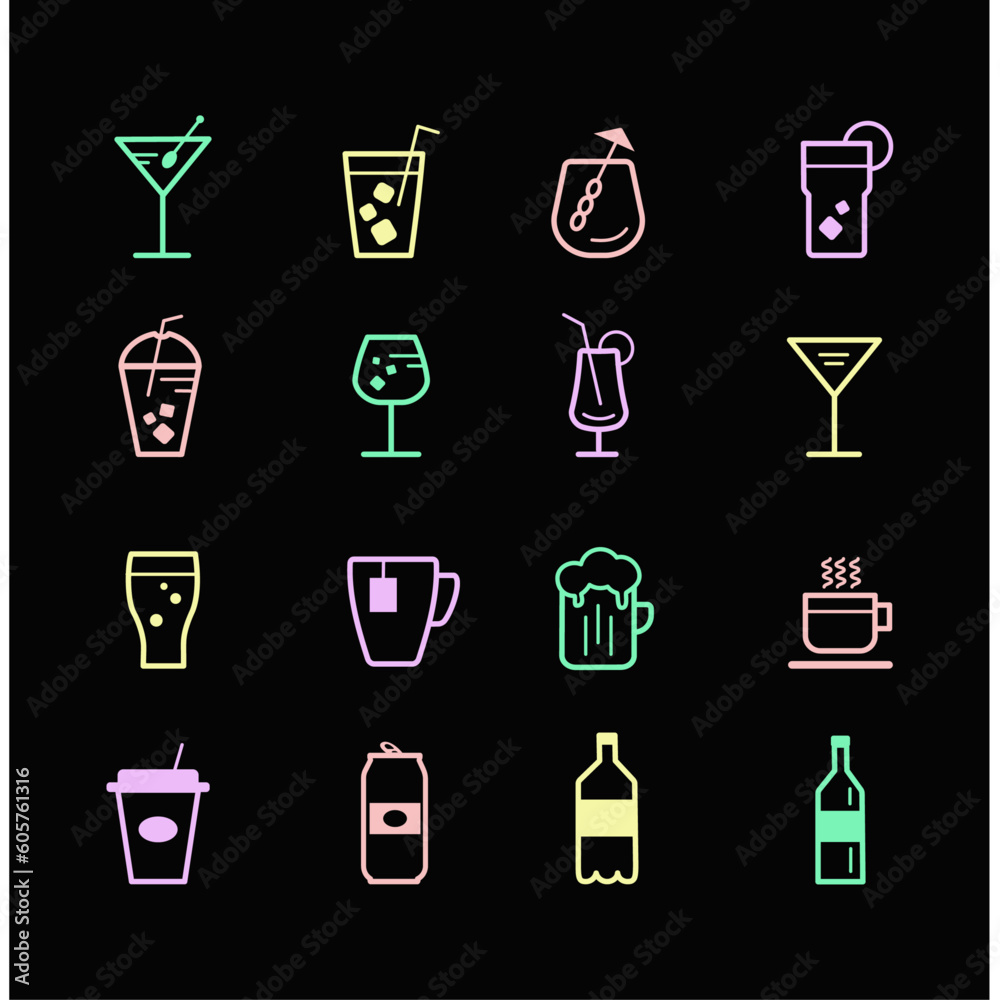 modren icons set of drinks modren icons set of drinks