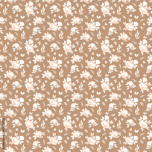 Beige Liberty Ditsy Floral Autumn Seamless Pattern