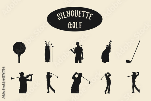 Golf silhouette, Golfers silhouettes collection, Vector set of golf player