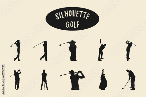 Golf silhouette, Golfers silhouettes collection, Vector set of golf player