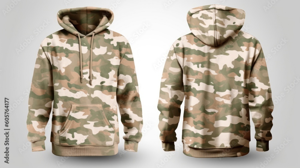 Blank camouflage male hoodie sweatshirt long sleeve. Generative ai Blank camouflage male hoodie sweatshirt long sleeve. Generative ai