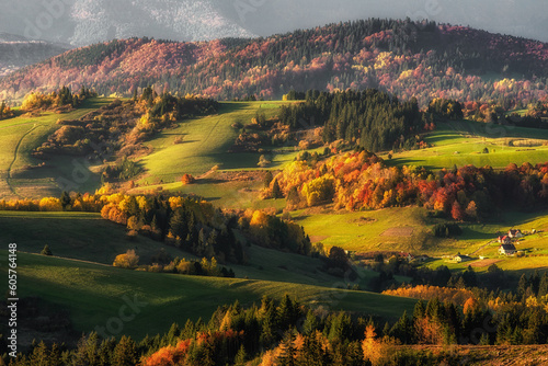 Colorful autumn country in region Orava at Slovakia